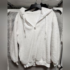 White Fuzzy  Half Zipper Hoodie